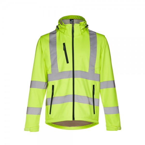 ZAGREB WORK. High-visibility softshell jacket for men, with removable hood